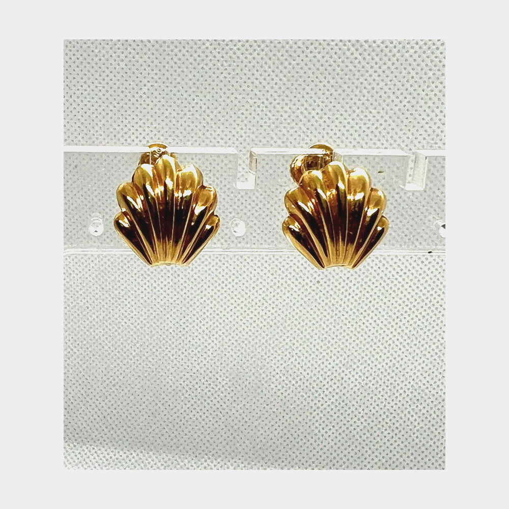 Vintage NAPIER Signed Gold Tone Clam Shell Clip-on Screw Back Earrings Classic